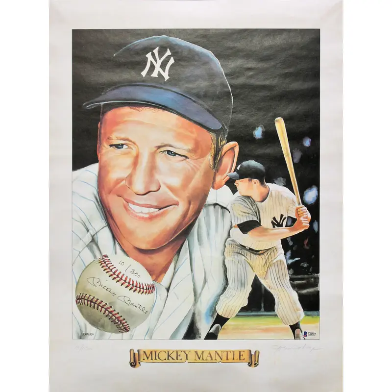 Yankees Mickey Mantle Signed 18x24 LE #10/300 Jodauga Lithograph PSA #A11527
