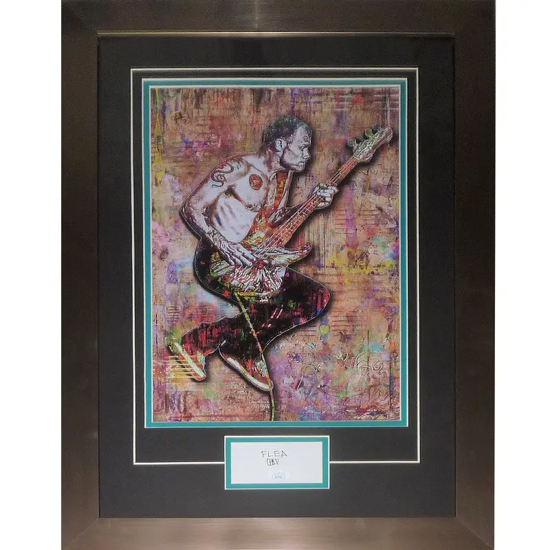 Flea Red Hot Chili Peppers 12x18 Splash Artwork Deluxe Framed with Autograph - JSA