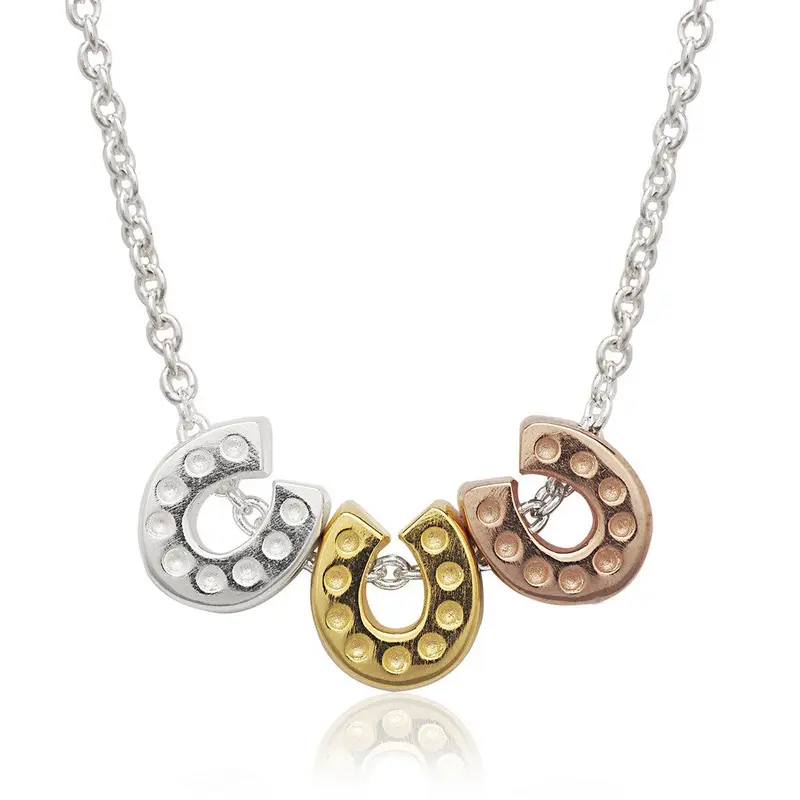 Sterling Silver White, GP, and Rose GP Tiny Horseshoe Necklace