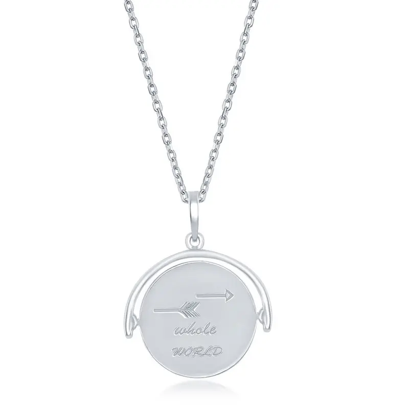 Sterling Silver 'You Are My Whole World' Arrow Spinning Disc Necklace