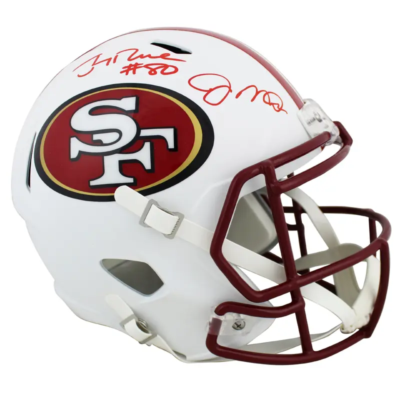 49ers Joe Montana & Jerry Rice Signed Flat White F/S Speed Rep Helmet BAS Wit
