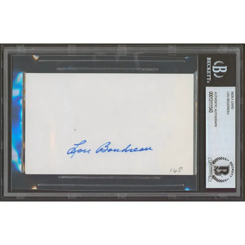 Indians Lou Boudreau Authentic Signed 3x5 Index Card Autographed BAS Slabbed