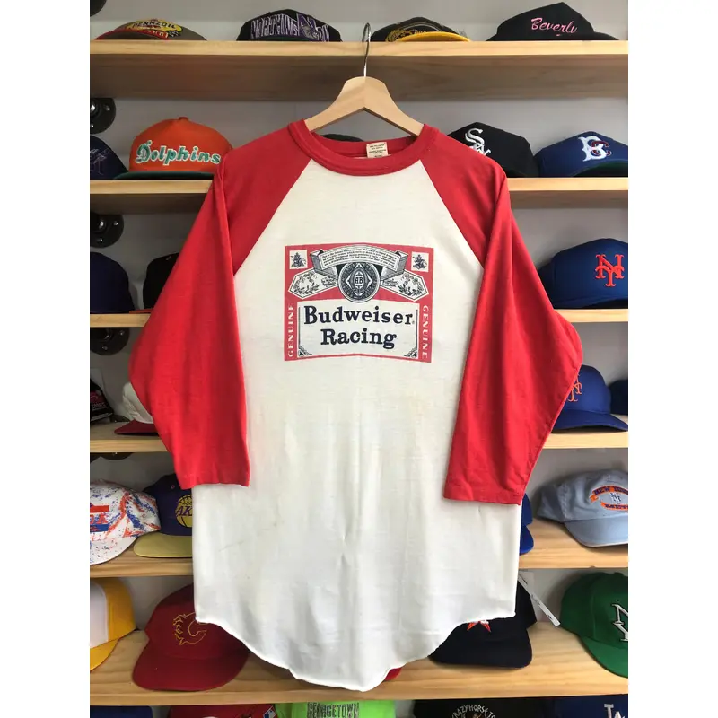Vintage 80s Budweiser Racing Raglan Tee Size L/XL