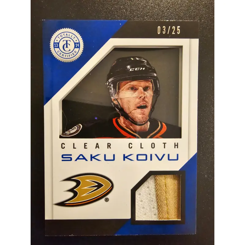 2013-14 Panini Totally Certified - Clear Cloth Jerseys - Blue Prime - Saku Koivu #CL-SK /25