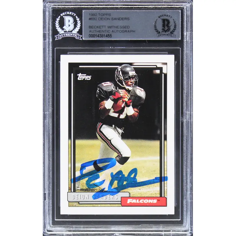 Falcons Deion Sanders Authentic Signed 1992 Topps #692 Card BAS Slabbed