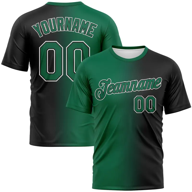 Custom Black Kelly Green-White Gradient Fashion Performance T-Shirt
