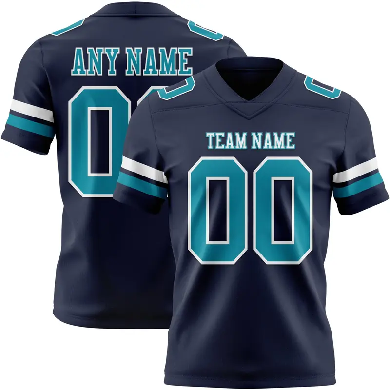 Custom Navy Teal-White Mesh Authentic Football Jersey