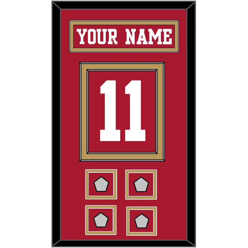 San Francisco Nameplate & Number (Back) With 4 Super Bowl Patches - Home Red - Double Mat 2