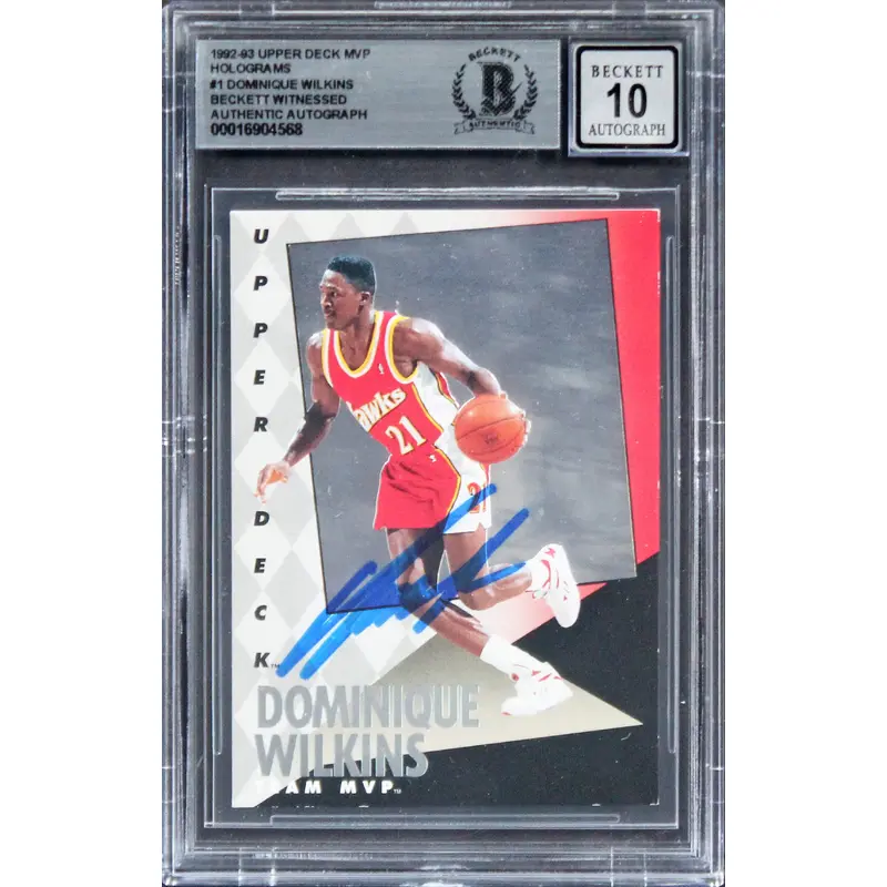 Hawks Dominique Wilkins Signed 1992 UD MVP Holograms #1 Card Auto 10! BAS Slab