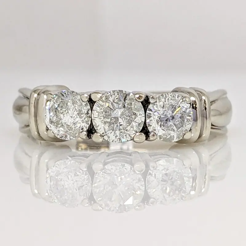 14K WHITE 1.00 CARAT TOTAL WEIGHT I2 I DIAMOND ROUND (3) ESTATE TRINITY RING 4.0 GRAMS