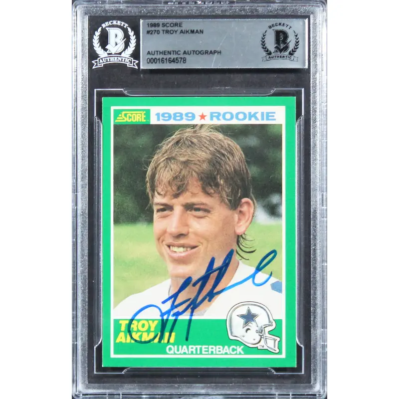 Cowboys Troy Aikman Authentic Signed 1989 Score #270 Rookie Card BAS Slabbed