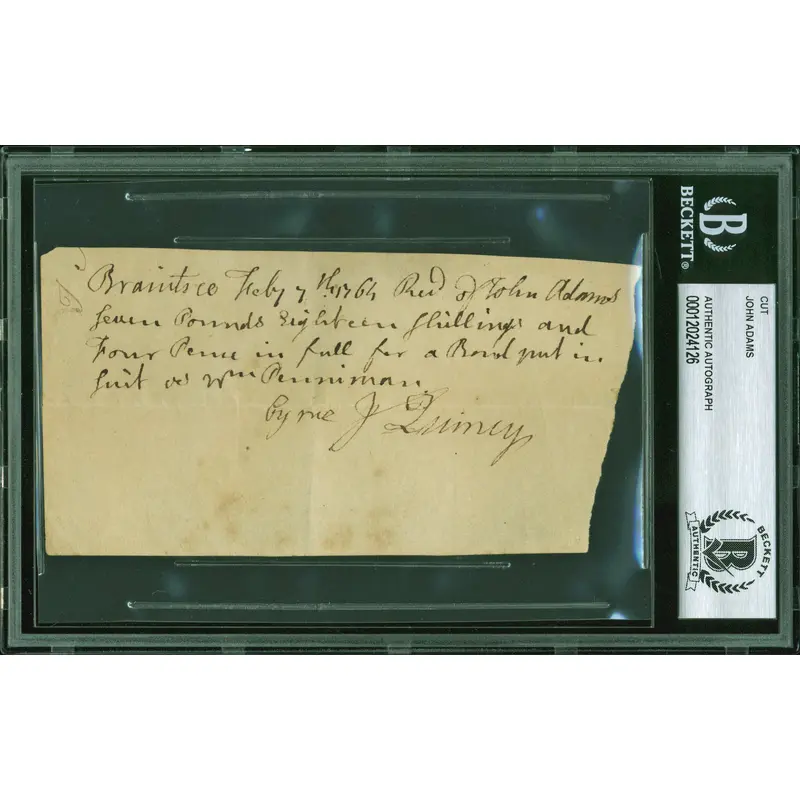 John Adams Authentic Signed 2.75x5.25 Handwritten Document BAS Slabbed