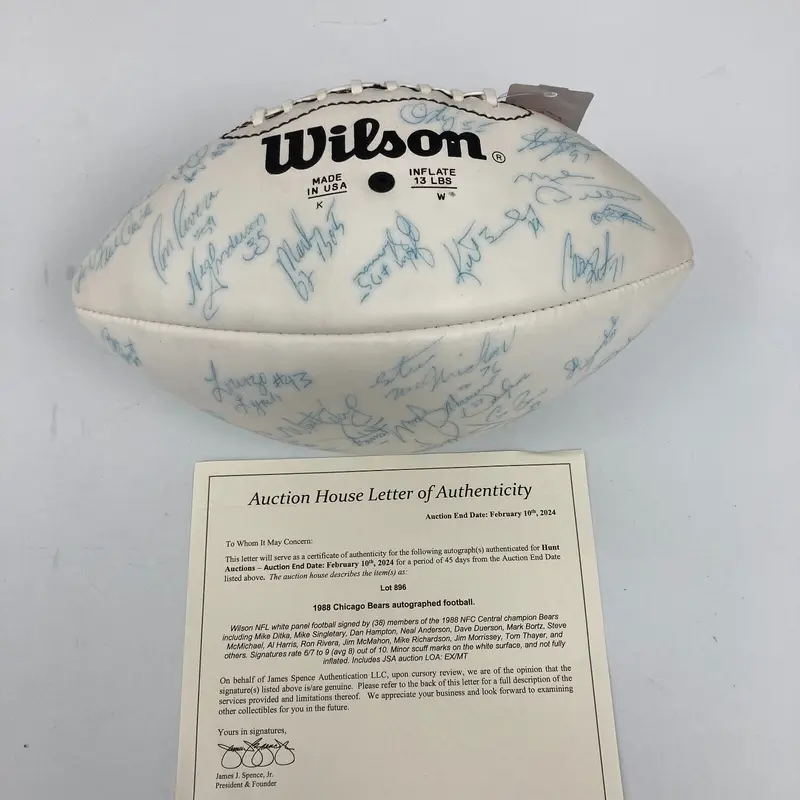 1988 Chicago Bears Team Signed Wilson NFL Football JSA COA