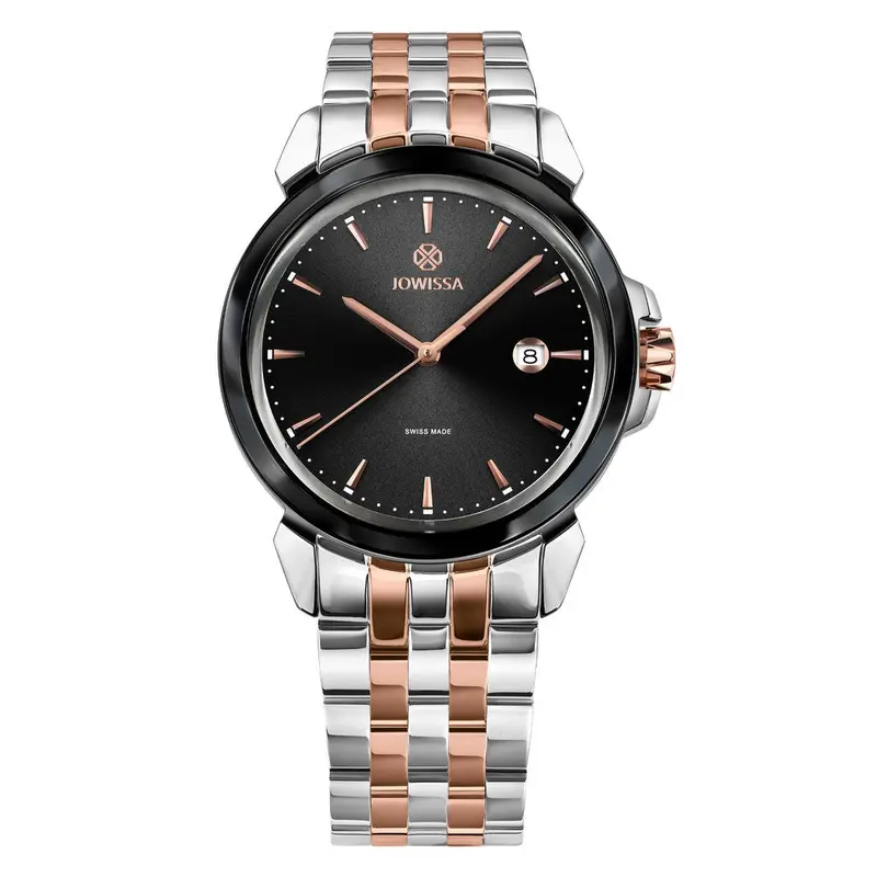 LEWY3, Swiss Quartz Watch, 22mm Band, Black & Rose Dial