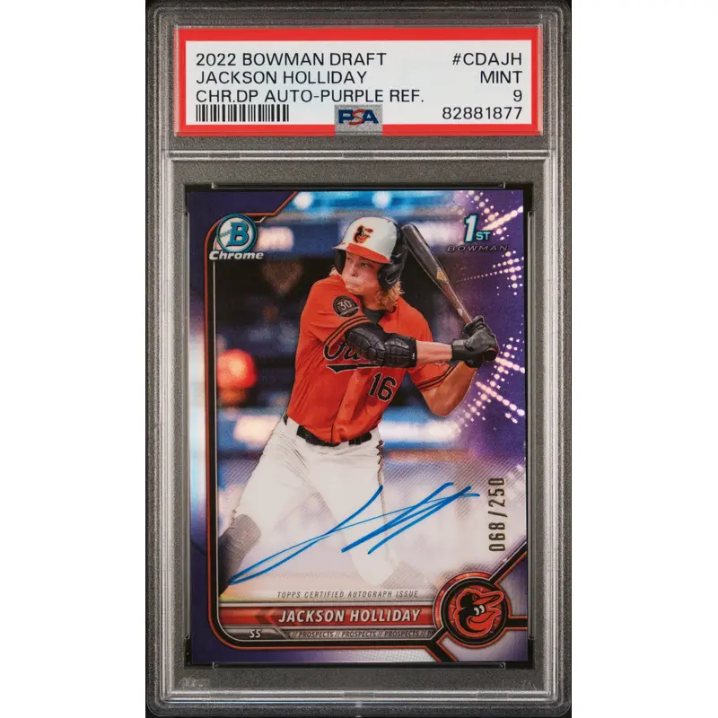 Jackson Holliday 2022 Bowman Chrome Draft Purple Refractor Auto #68/250 PSA 9 Mint