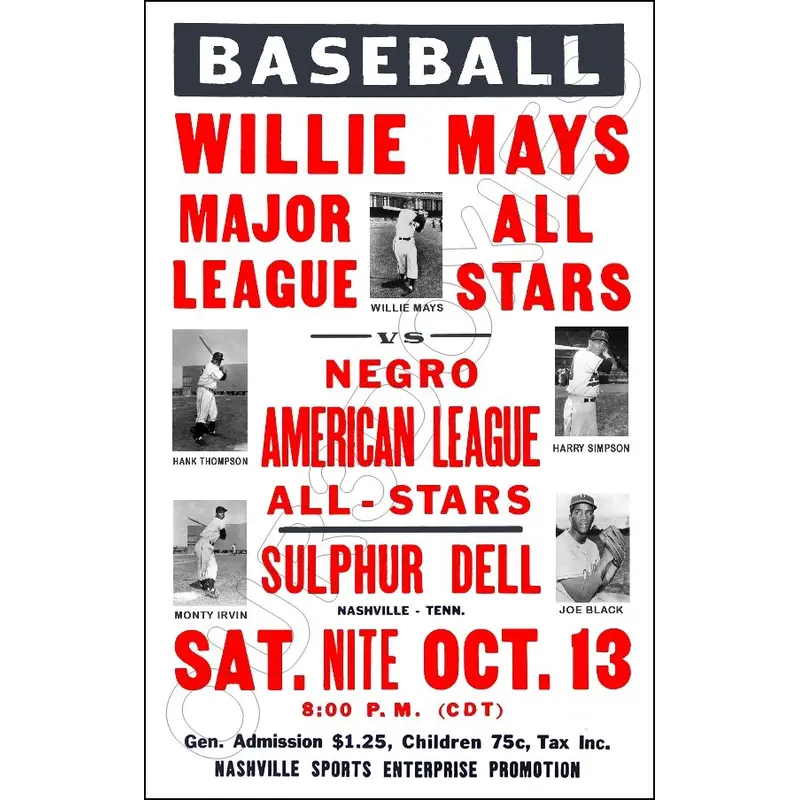 Willie Mays Poster 11X17 - 1957 Barnstorming Negro Leagues New York Giants - 3298