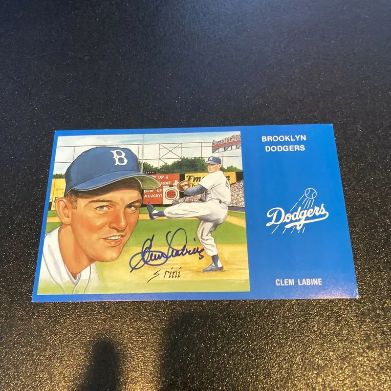 Clem Labine Signed Autographed Vintage Brooklyn Dodgers Postcard