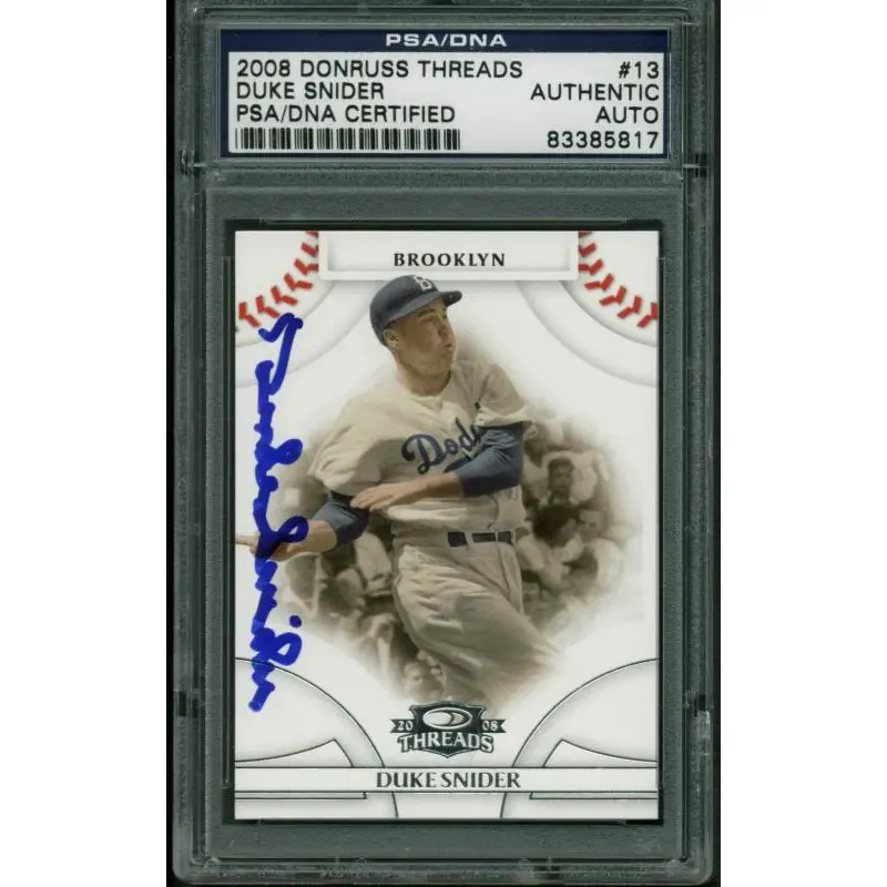 Dodgers Duke Snider Authentic Signed Card 2008 Dunruss Threads PSA/DNA Slabbed