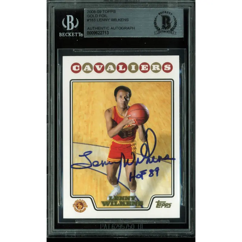 Lenny Wilkens "HOF 89" Authentic Signed Card 2008 Topps Gold #183 BAS Slabbed