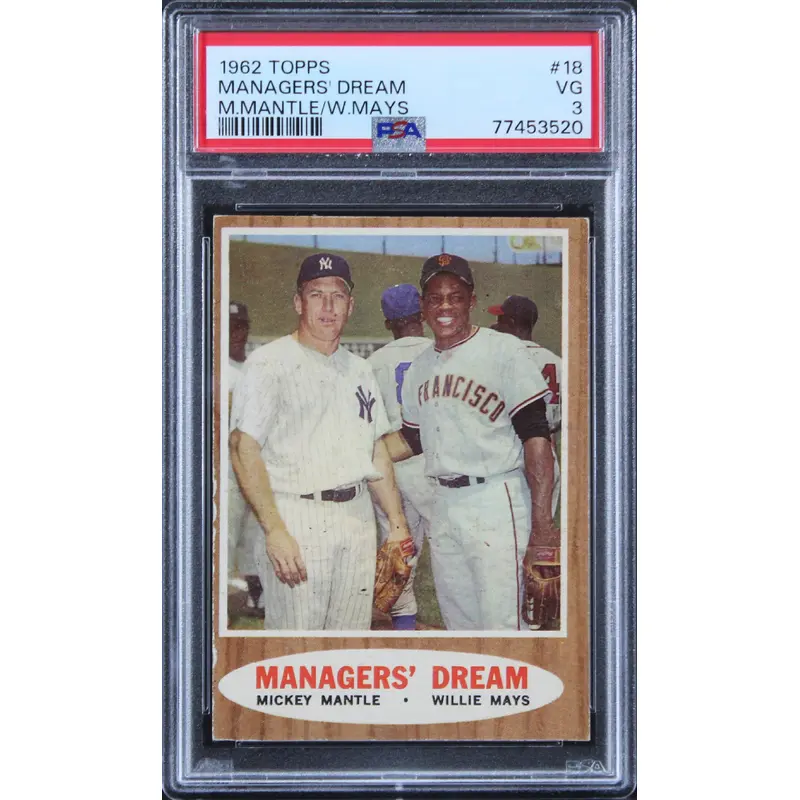Mickey Mantle & Willie Mays 1962 Topps #18 MD Card Graded VG-3 PSA Slabbed