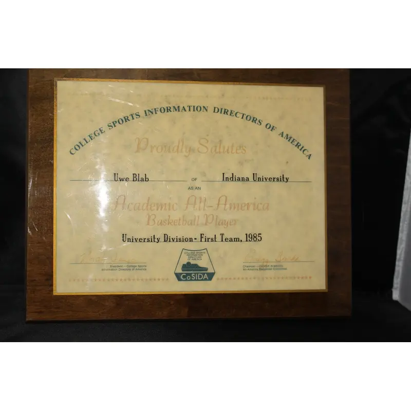 1985 Uwe Blab Indiana University Academic All America Basketball Award
