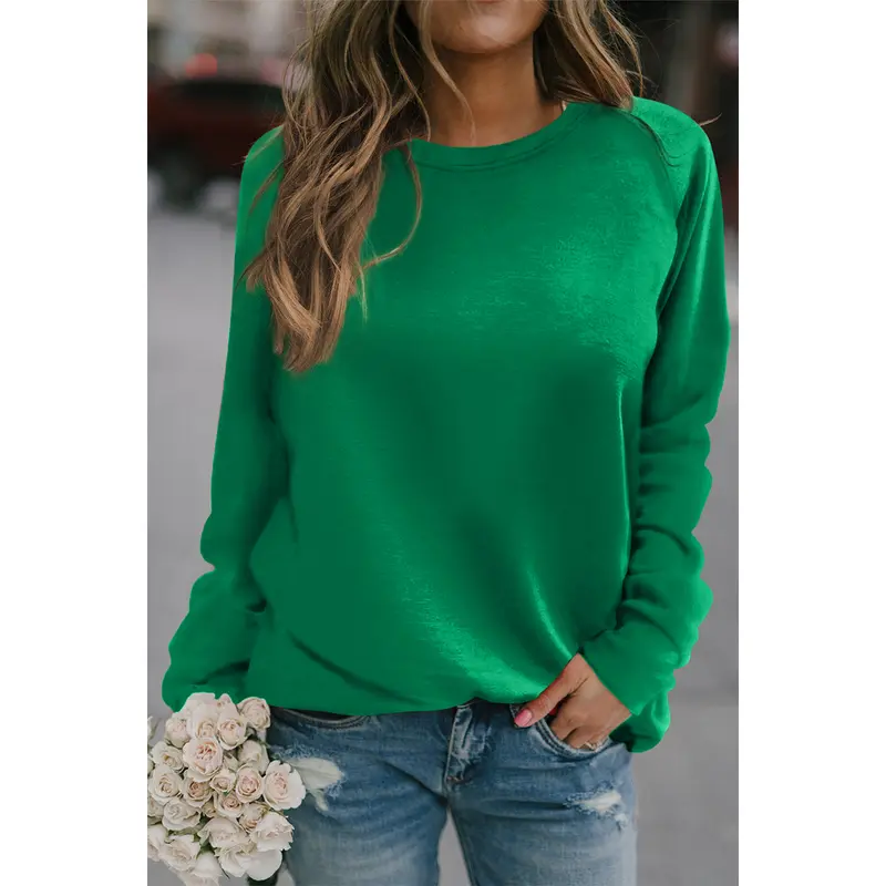 Green Solid Round Neck Raglan Sleeve Sweatshirt