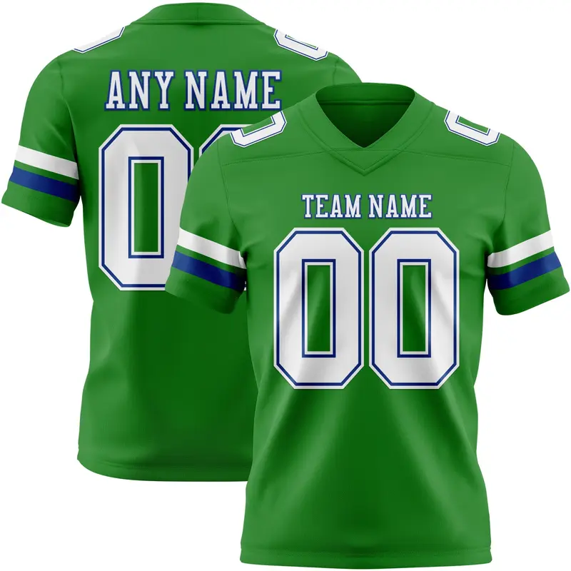 Custom Grass Green White-Royal Mesh Authentic Football Jersey