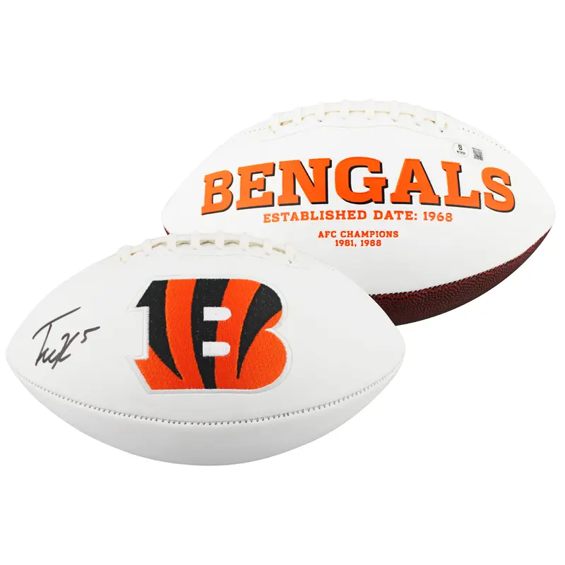 Bengals Tee Higgins Signed Rawlings White Panel Logo Football BAS Witnessed