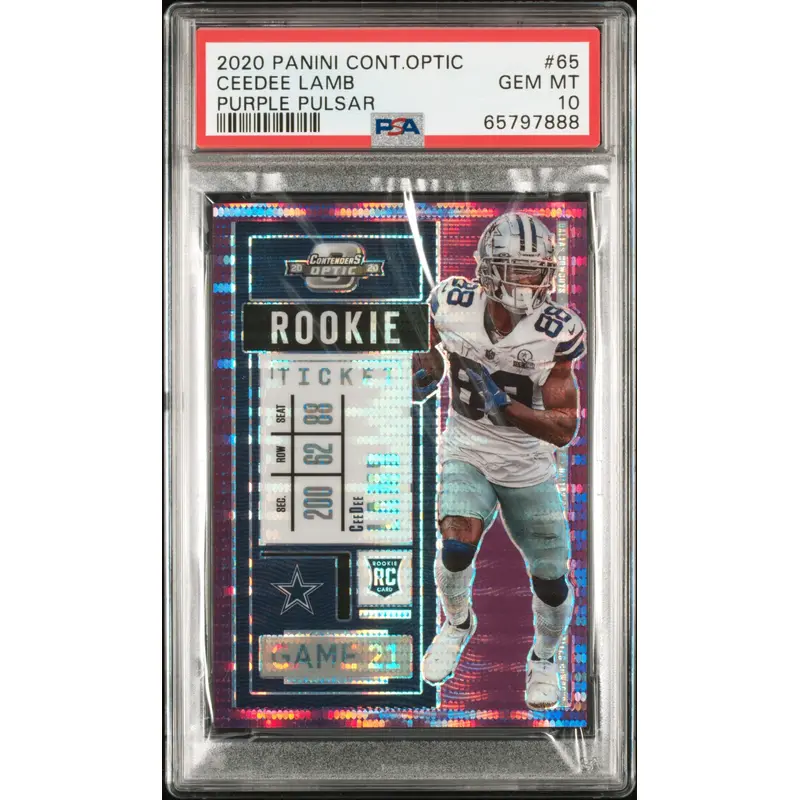 Ceedee Lamb 2020 Panini Contenders Optic Purple Pulsar Rookie #13/21 PSA 10 Gem Mint