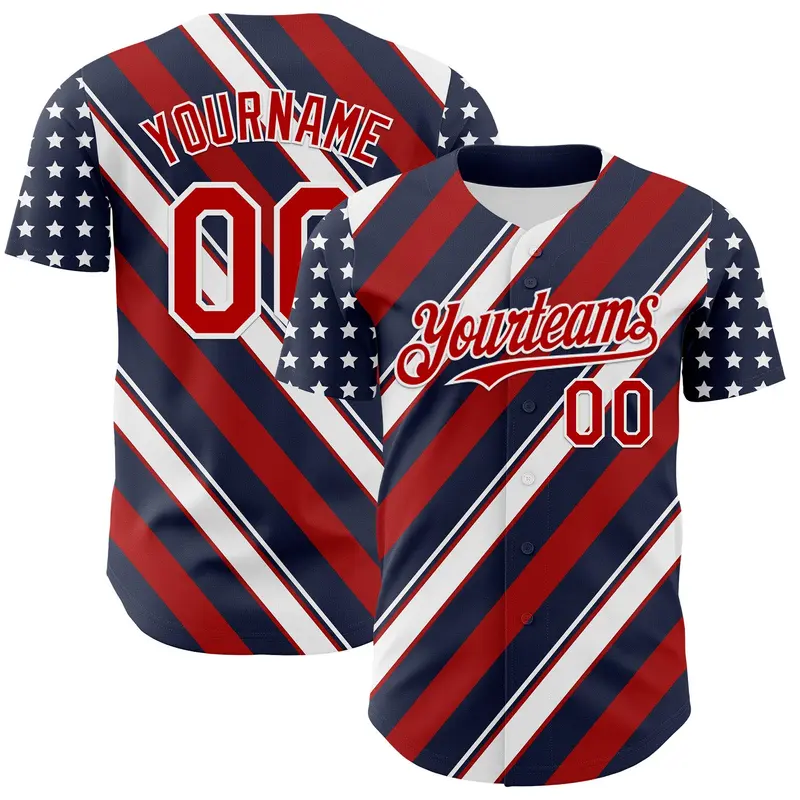 Custom Navy Red-White 3D Patriotic American Flag Authentic Baseball Jersey