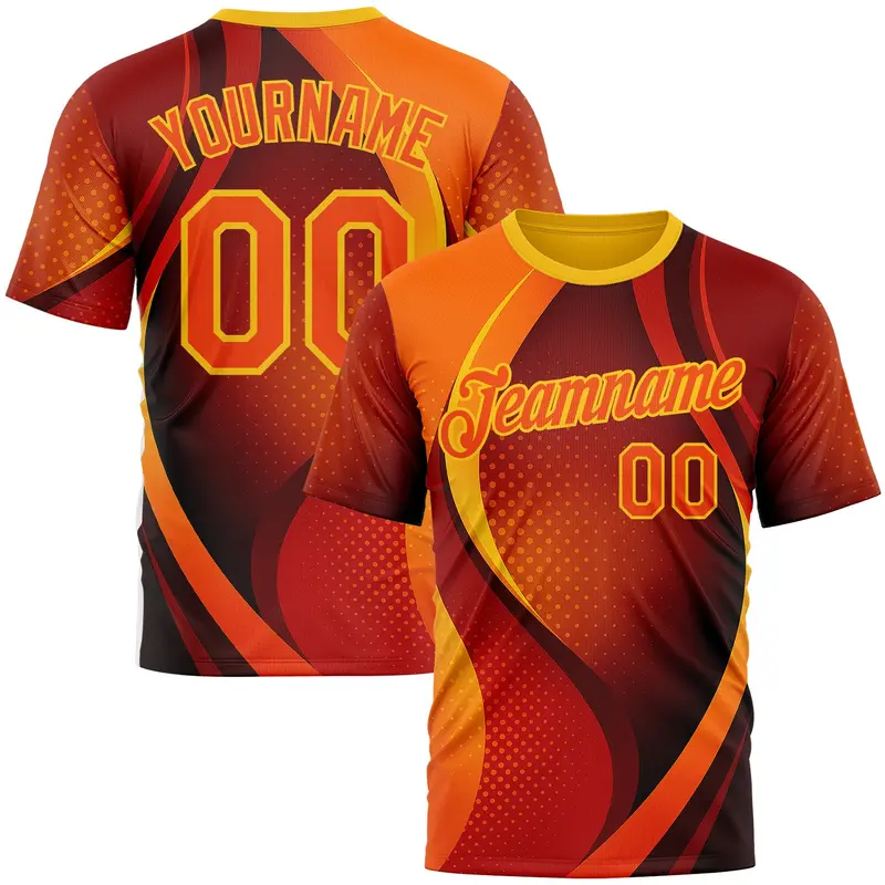 Custom Orange Yellow 3D Pattern Design Gradient Sport Wear Performance T-Shirt