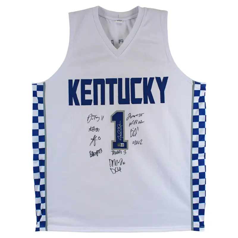 Kentucky (12) Calipari, Washington Collins Signed White Pro Style Jersey BAS Wit