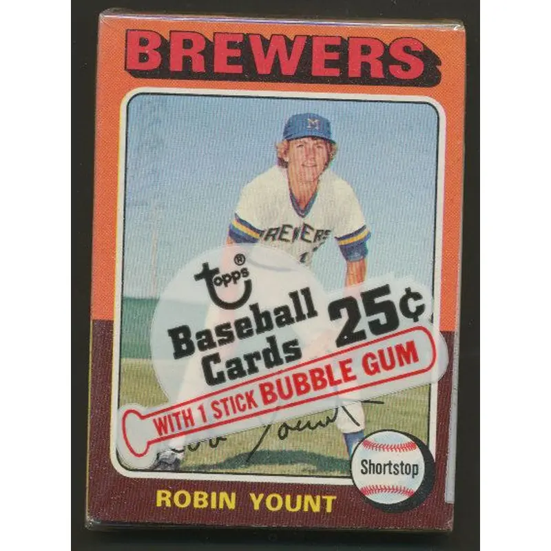 1975 Topps Baseball Unopened Cello Pack w/ Yount Top