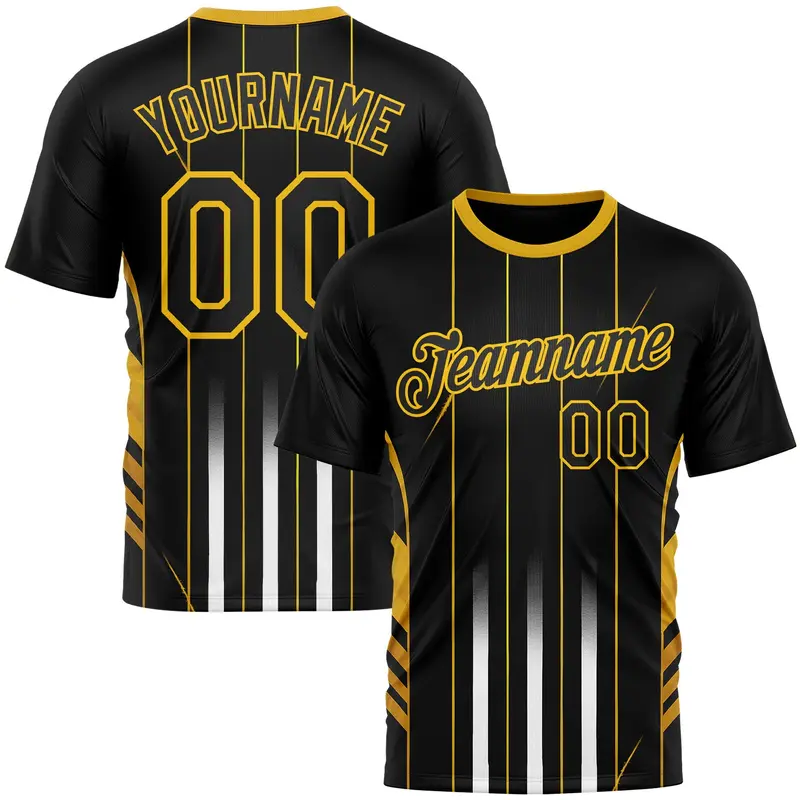 Custom Black Yellow 3D Pattern Design Germany Stripe Sport Wear Performance T-Shirt