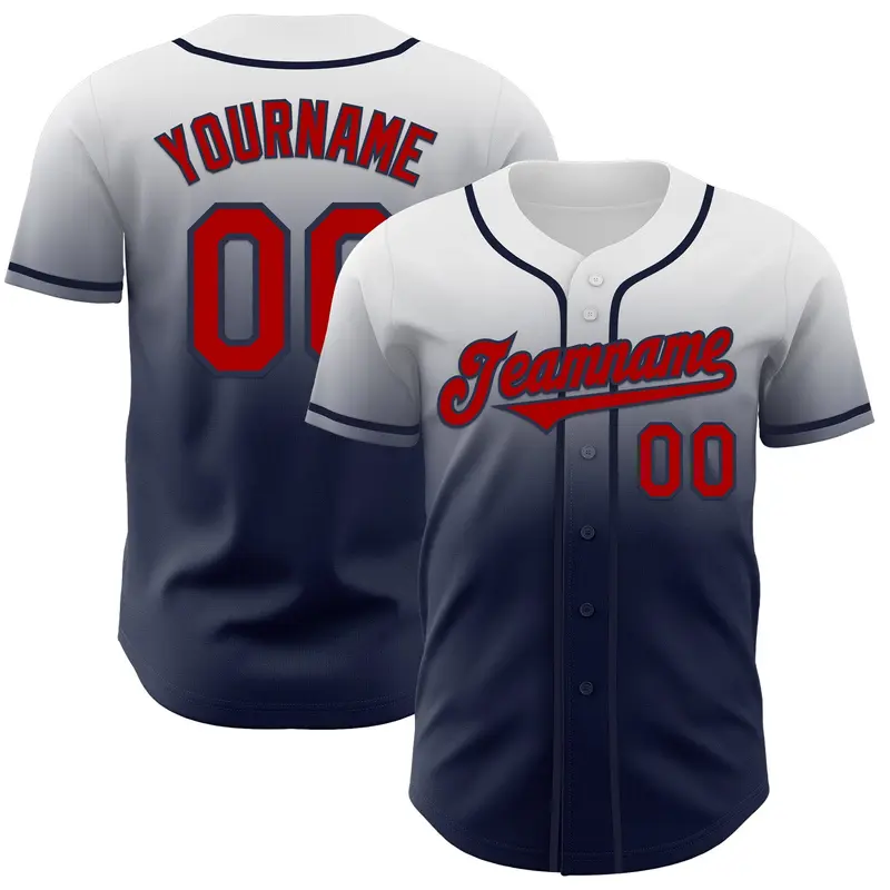 Custom White Red-Navy Authentic Fade Fashion Baseball Jersey