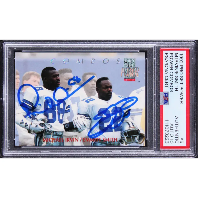 Emmitt Smith & Michael Irvin Signed 1992 Pro Set Power #5 Card Auto 10! PSA Slab