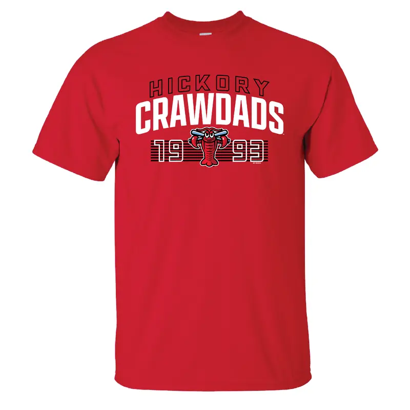 Hickory Crawdads Stripped Red Cotton Tee