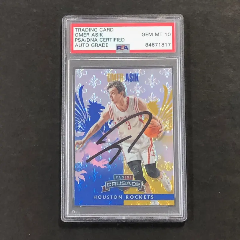 2013-14 Panini Crusade #80 Omer Asik Signed Card AUTO 10 PSA/DNA Slabbed Rockets