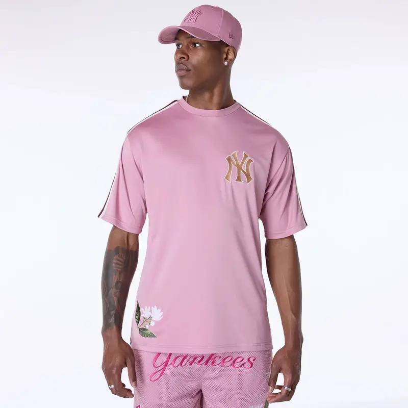 New York Yankees MLB Floral Dark Pink Oversized T-Shirt
