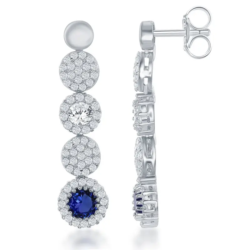 Sterling Silver Round CZ with Round Blue CZ Earrings