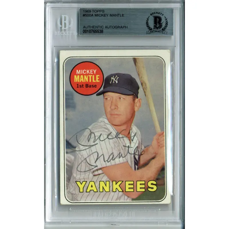Yankees Mickey Mantle Authentic Signed 1969 Topps #500A Auto Card BAS Slabbed 1