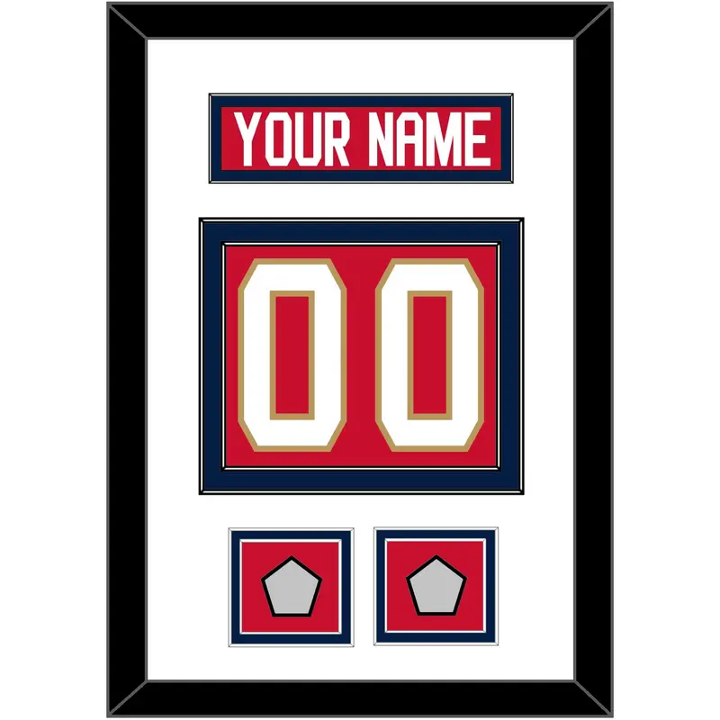 Florida Nameplate, Number (Back) & 2 Stanley Cup Finals Patches - Home Red - Double Mat 1