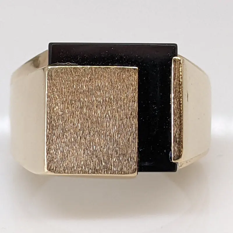 14K ONYX PRINCESS CUT 13MM BRUSHED TOP ESTATE RING 11.2 GRAMS