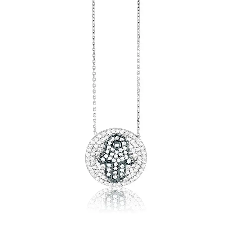 Sterling Silver CZ Hamsa Necklace