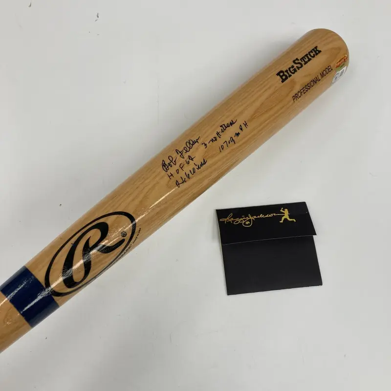 Bob Feller Signed Heavily Inscribed STATS Baseball Bat Beckett & RJ COA