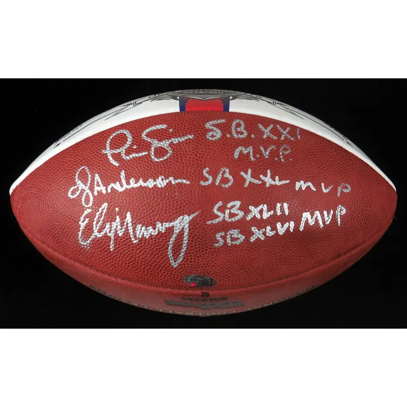Eli Manning Phil Simms OJ Anderson Giants Super Bowl MVP Signed Football Steiner