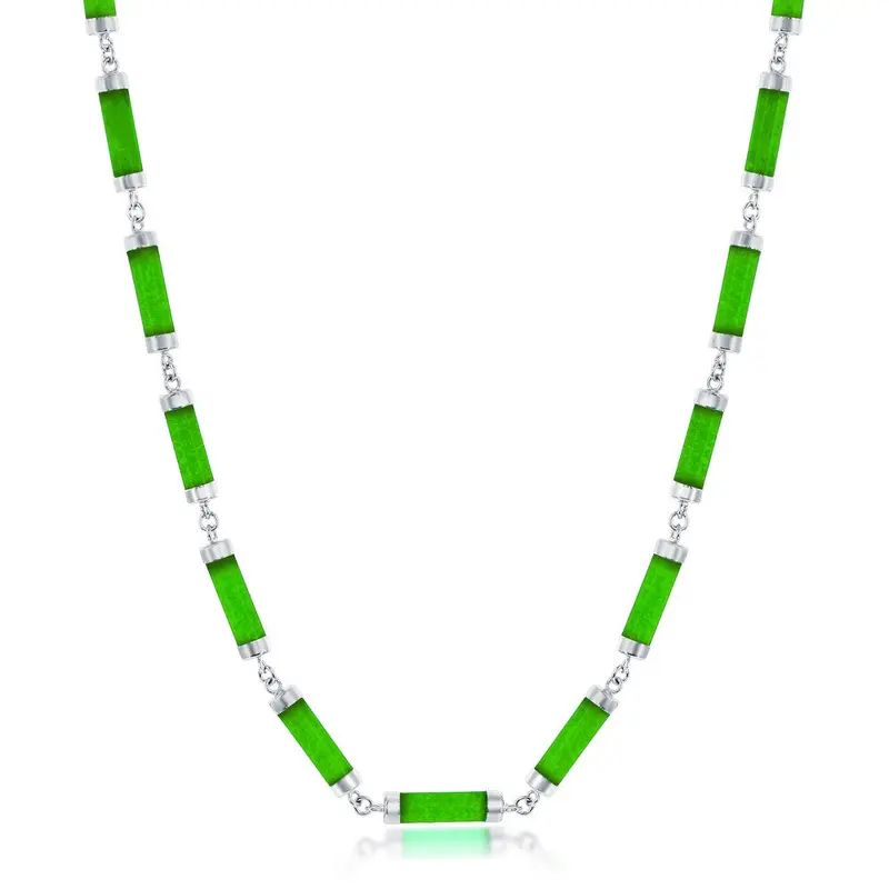 Sterling Silver Jade Linked Bars Necklace