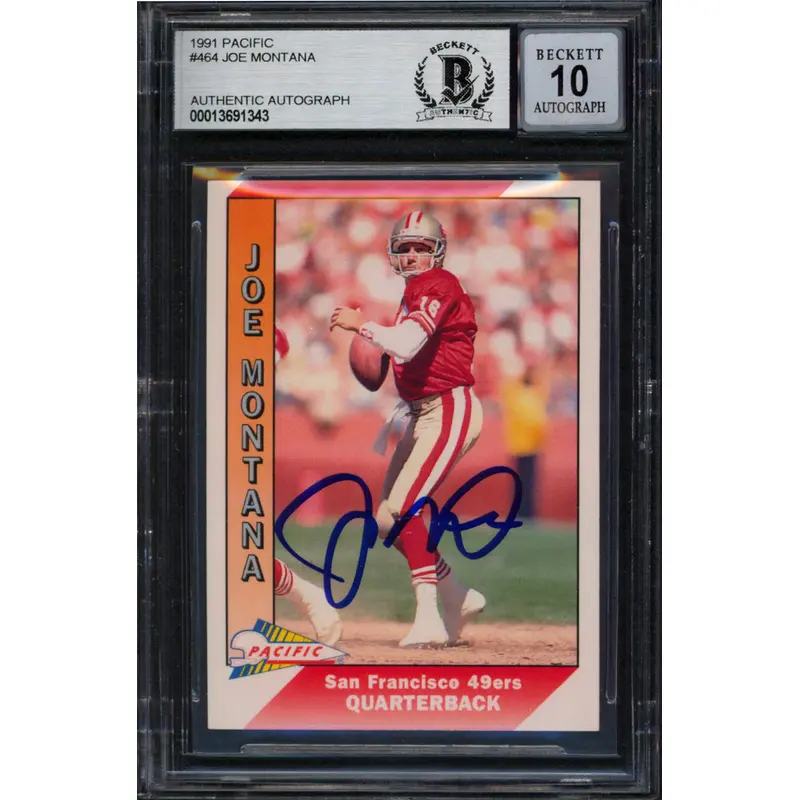 49ers Joe Montana Authentic Signed 1991 Pacific #464 Card Auto 10! BAS Slabbed