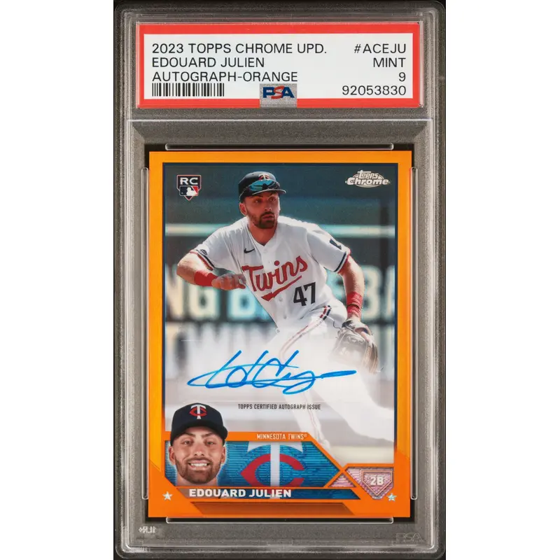 Edouard Julien 2023 Topps Chrome Update Orange Auto #1/25 PSA 9 Mint