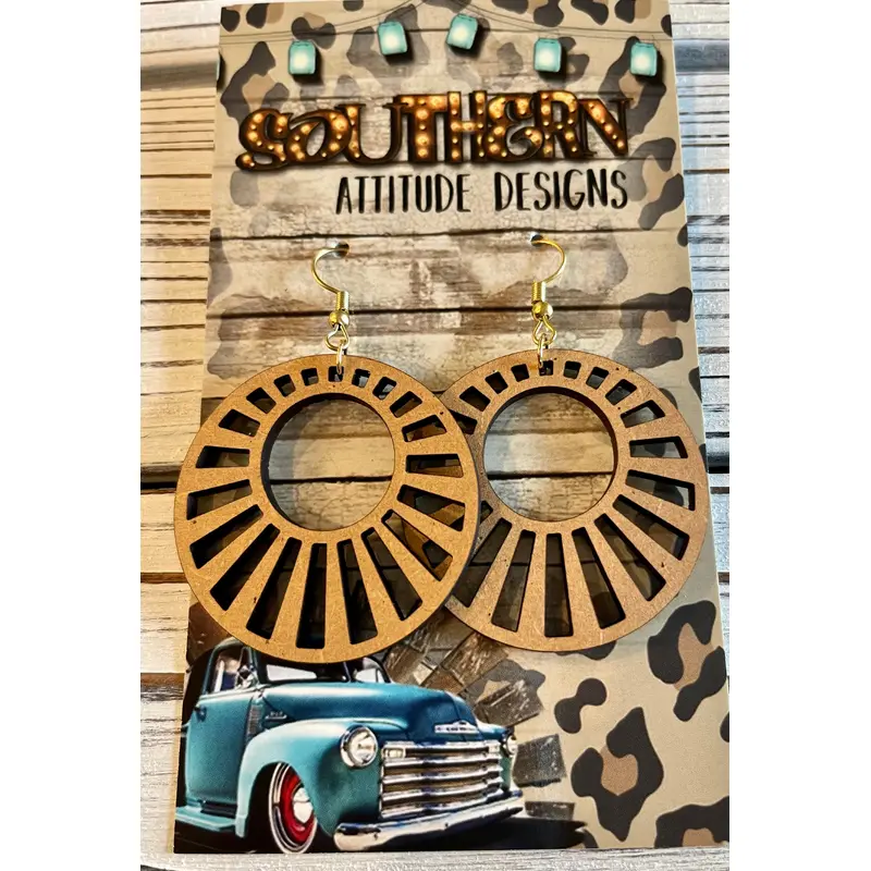 Wood Sunburst Earrings